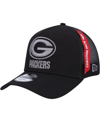 Men's New Era x Alpha Industries Black Green Bay Packers A-Frame 9FORTY Trucker Snapback Hat