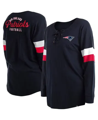 Women's New Era Navy England Patriots Plus Athletic Varsity Lace-Up V-Neck Long Sleeve T-shirt