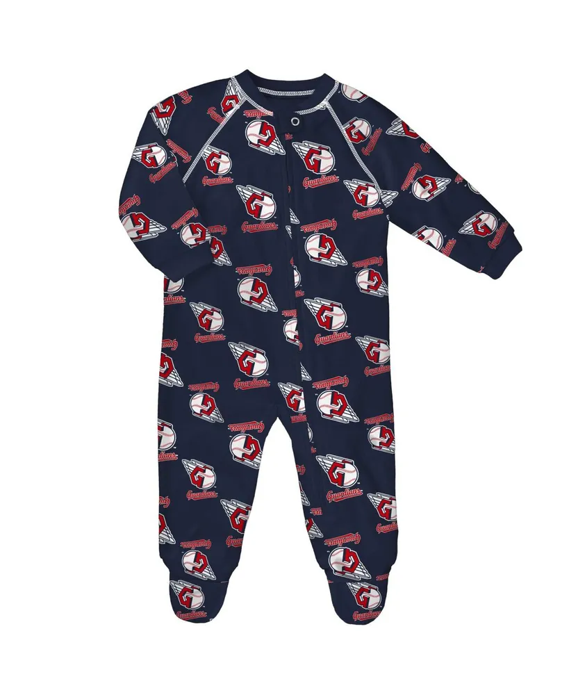 Infant Boys and Girls Navy Cleveland Guardians Zip-Up Raglan Sleeper