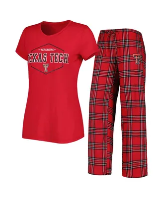 Women's Concepts Sport Red and Black Texas Tech Red Raiders Badge T-shirt and Flannel Pants Sleep Set