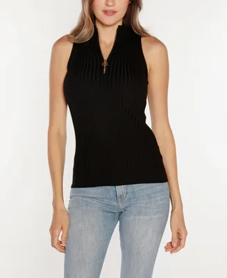 Belldini Black Label Women's Sleeveless Quarter-Zip Sweater