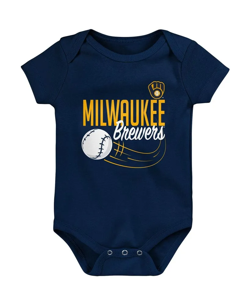 Newborn and Infant Boys Girls Christian Yelich Navy Milwaukee Brewers Slugger Name Number Bodysuit