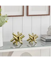 Danya B Small and Medium 2-Piece Abstract Gold-Tone Finish Textured Metal Geometric Sculptures Set