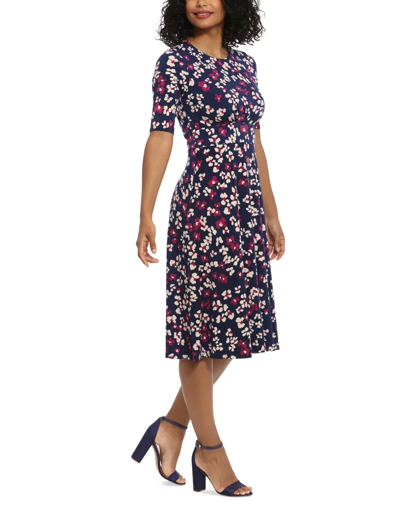 London Times Petite Printed Jersey A-Line Midi Dress