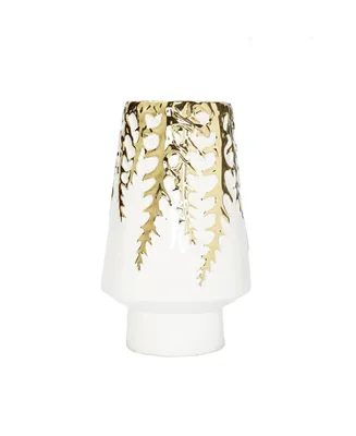 12" H White Ceramic Vase Gold-Tone Design