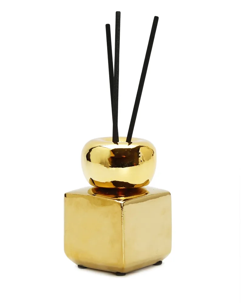 Vivience Square Gold-Tone Reed Diffuser, "Iris Rose" Scent