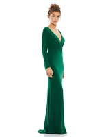 Women's Ieena Long Sleeve Ruched Jersey V-Neck Gown