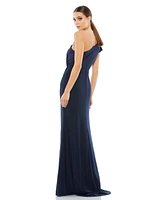 Women's Ruffled One Shoulder Draped Gown