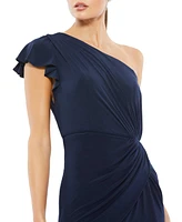 Women's Ruffled One Shoulder Draped Gown