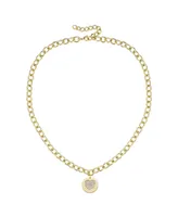 Rachel Glauber 14k Gold Plated with Cubic Zirconia Heart Medallion Pendant Curb chain Adjustable Necklace