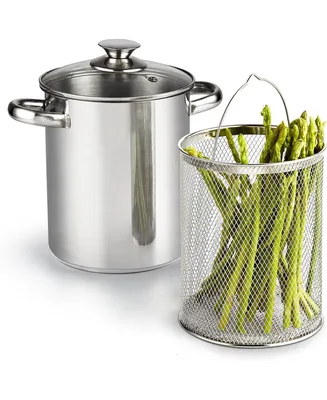 Cook N Home Basics Stainless Steel Asparagus Vegetable Steamer Pot Deep Oil Fry Pan, 4 quart
