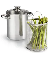 Cook N Home Basics Stainless Steel Asparagus Vegetable Steamer Pot Deep Oil Fry Pan, 4 quart