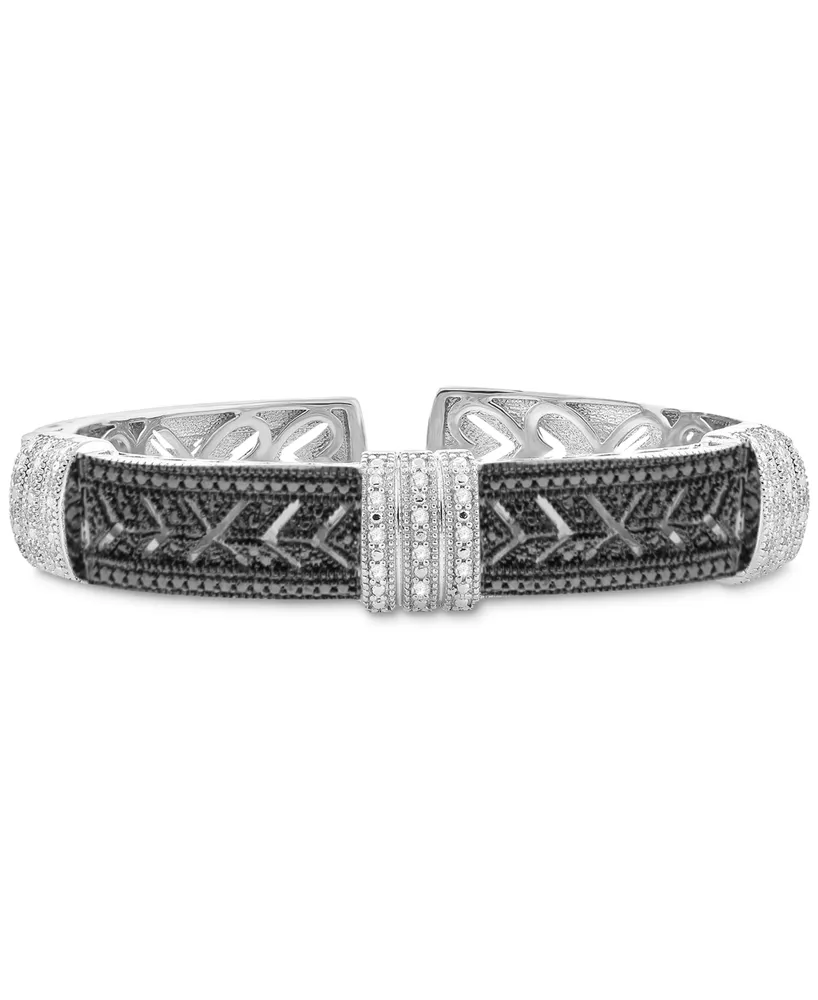 Diamond Cuff Bangle Bracelet (1/4 ct. t.w.) in Sterling Silver & Black Rhodium-Plate