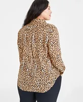 On 34th Trendy Plus Size Button-Front Crepe Shirt, Created for Macy's