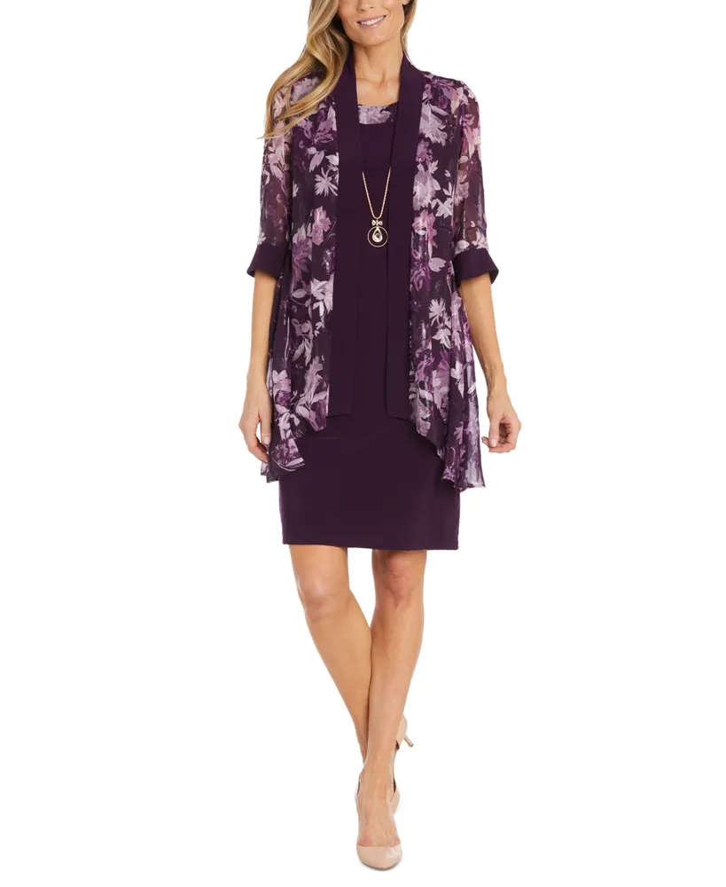 R & M Richards Petite 2-Pc. Printed Jacket & Necklace Dress Set