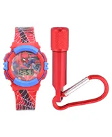 Accutime Kids Marvel Spiderman Red Silicone Strap Watch and Flashlight 39mm Set