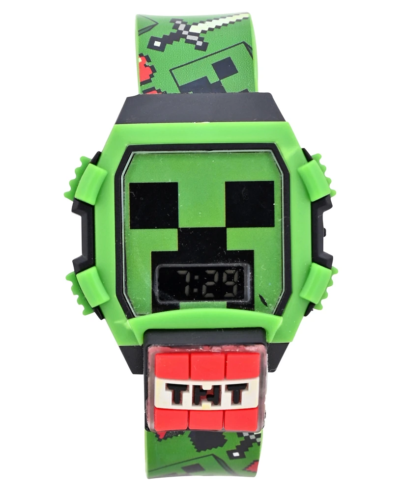 Accutime Kids Unisex Minecraft Creeper Green and Black Silicone Watch 36mm Set