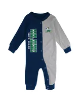 Newborn and Infant Boys Girls Navy, Heather Gray Notre Dame Fighting Irish Half Time Two-Tone Long Sleeve Full-Snap Jumper