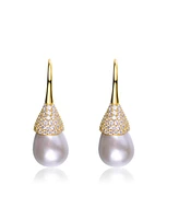 Genevive Sterling Silver Cubic Zirconia and Pearl Bulb Earrings