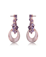 Genevive Sterling Silver Open Circle Drop Cubic Zirconia Dangle Earrings