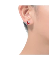 Genevive Sterling Silver White Gold Plated Red Cubic Zirconia Stud Earrings