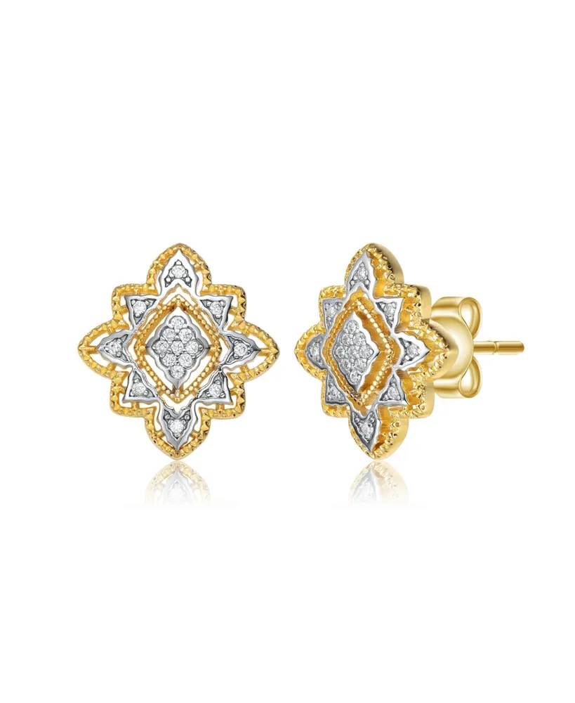 Rachel Glauber 4 Prong 14K Gold Plated and Cubic Zirconia Floral Stud Earrings