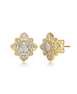 Rachel Glauber 4 Prong 14K Gold Plated and Cubic Zirconia Floral Stud Earrings