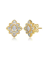 Rachel Glauber 4 Prong 14K Gold Plated and Cubic Zirconia Floral Stud Earrings