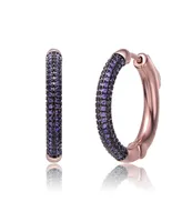 Rachel Glauber Black and 18K Rose Gold Plated Cubic Zirconia Hoop Earrings