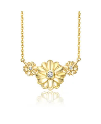 Rachel Glauber Young Adults/Teens 14k Yellow Gold Plated with -Like Cubic Zirconia Triple Daisy Flower Chevron Pendant Necklace