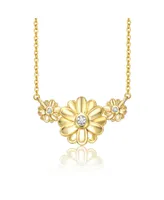 Rachel Glauber Young Adults/Teens 14k Yellow Gold Plated with -Like Cubic Zirconia Triple Daisy Flower Chevron Pendant Necklace