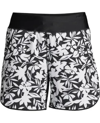 Lands' End Women's 5" Quick Dry Elastic Waist Board Shorts Swim Cover-up with Panty Print