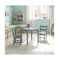 Emma+Oliver Kids 3 Piece Solid Hardwood Table And Chair Set For Playroom, Kitchen