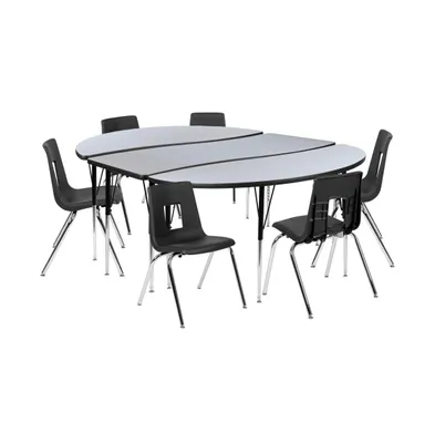 86" Oval Wave Collaborative Laminate Activity Table Set With 18" Student Stack Chairs