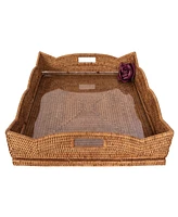 Artifacts Rattan Scallop Square Tray with Glass Insert