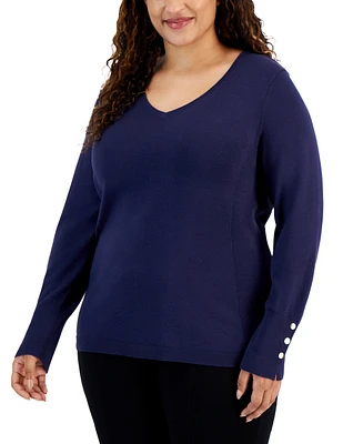 Jm Collection Plus Size Buttoned-Cuff Sweater, Created for Macy's