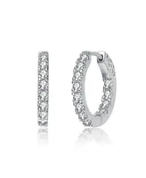 Rachel Glauber White Gold Plated Round Cubic Zirconia Hoop Earrings