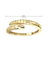 Rachel Glauber 14k Gold Plated with Green Eyes Cubic Zirconia Textured Coiled Serpent Bypass Bangle Bracelet