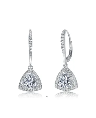 Genevive Sterling Silver Round and Triangle Cubic Zirconia Drop Earrings