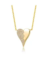 Rachel Glauber 14k Yellow Gold Plated with Cubic Zirconia Broken Cracked Zig-Zag Half & Half Stolen Heart Pendant Necklace