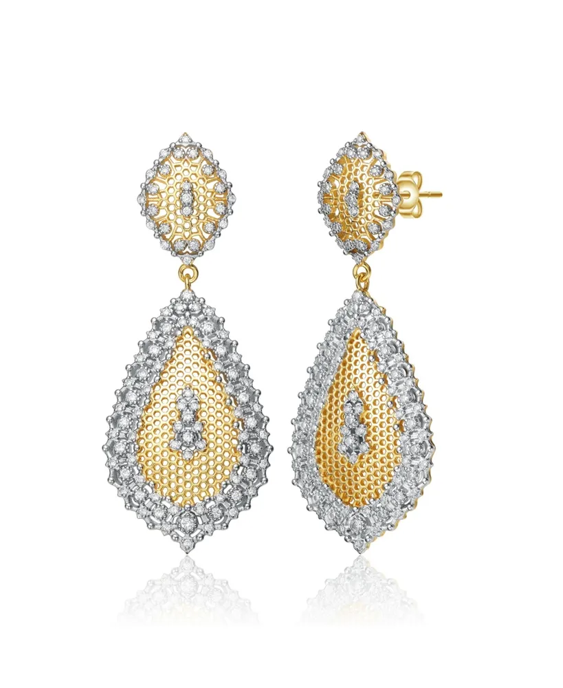 Rachel Glauber Paved White Gold and 14K Gold Plated Cubic Zirconia Drop Earrings