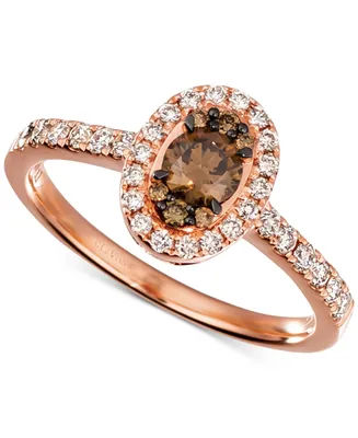 Le Vian Chocolate Diamond & Nude Diamond Halo Ring (5/8 ct. t.w.) in 14k Rose Gold