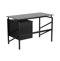 Emma+Oliver Two Drawer Pedestal Desk With Tempered Glass Top And Metal Frame