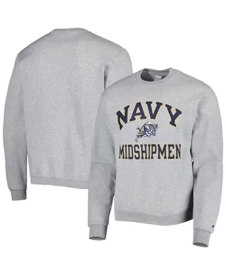 Men's Champion Heather Gray Navy Midshipmen High Motor Pullover Sweatshirt