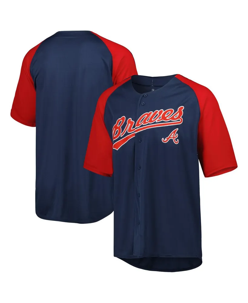 Men's Stitches Navy Atlanta Braves Button-Down Raglan Fashion Jersey