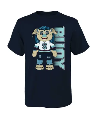 Big Boys and Girls Deep Sea Blue Seattle Kraken Mascot Cheer T-shirt