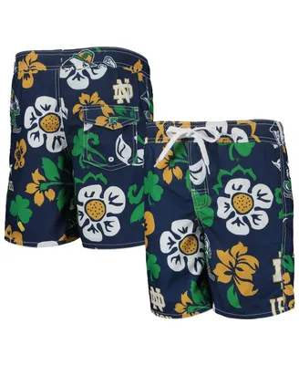Big Boys and Girls Wes & Willy Navy Notre Dame Fighting Irish Floral Volley Swim Trunks