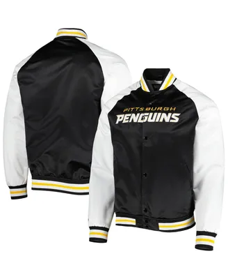 Men's Mitchell & Ness Black, White Pittsburgh Penguins Primetime Raglan Satin Full-Snap Jacket