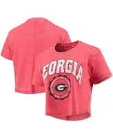 Women's Pressbox Red Georgia Bulldogs Edith Vintage-Like Burnout Crop T-shirt