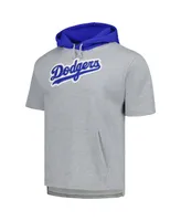 Men's Mitchell & Ness Heather Gray Los Angeles Dodgers Postgame Short Sleeve Pullover Hoodie